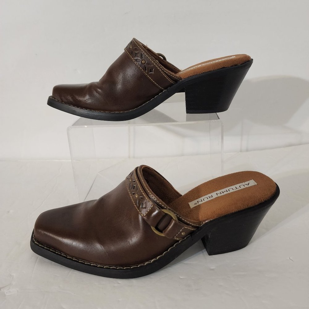 Autumn Run Mule Shoes Slip On Clogs Western Shoes Open Heel  2.5" Heel Size 7